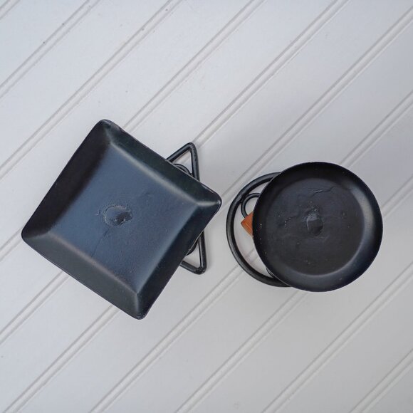 Southwestern Candlesticks Stacked Pottery Pieces Wrought Iron Candle Holder Pair - Picture 10 of 12